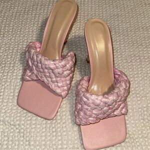 Pink Woven Heeled Sandals